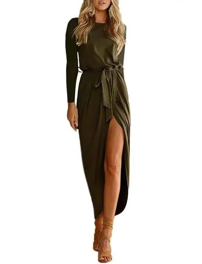 Versatile Wrap Midi Dress in Assorted Colors-ArmyGreenlong-48