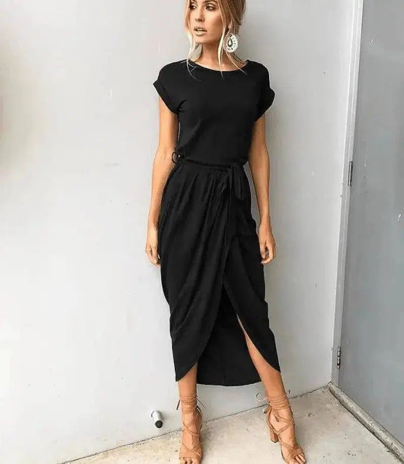 Versatile Wrap Midi Dress in Assorted Colors-Black-60