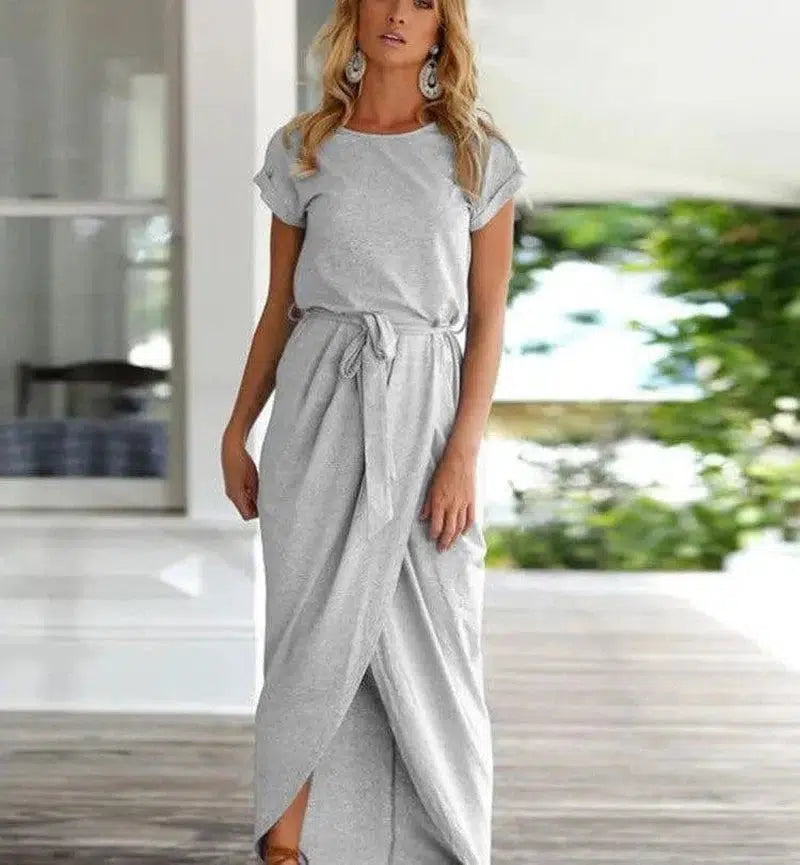 Versatile Wrap Midi Dress in Assorted Colors-LightGrey-77