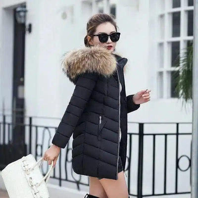 Winter jacket women fashion slim long cotton-padded Hooded-Black-2