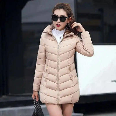 Winter jacket women fashion slim long cotton-padded Hooded-Khaki-7