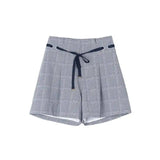 Women Plaid Wide Thigh Shorts-10