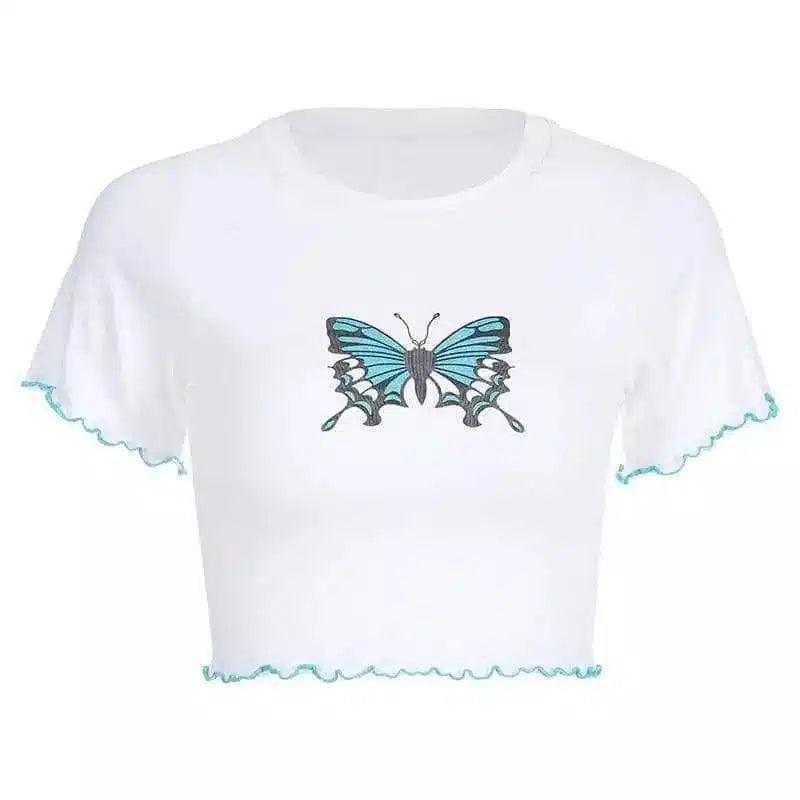 LOVEMI - Lovemi - Women's butterfly print short slim casual T-shirt