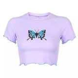 LOVEMI - Lovemi - Women's butterfly print short slim casual T-shirt