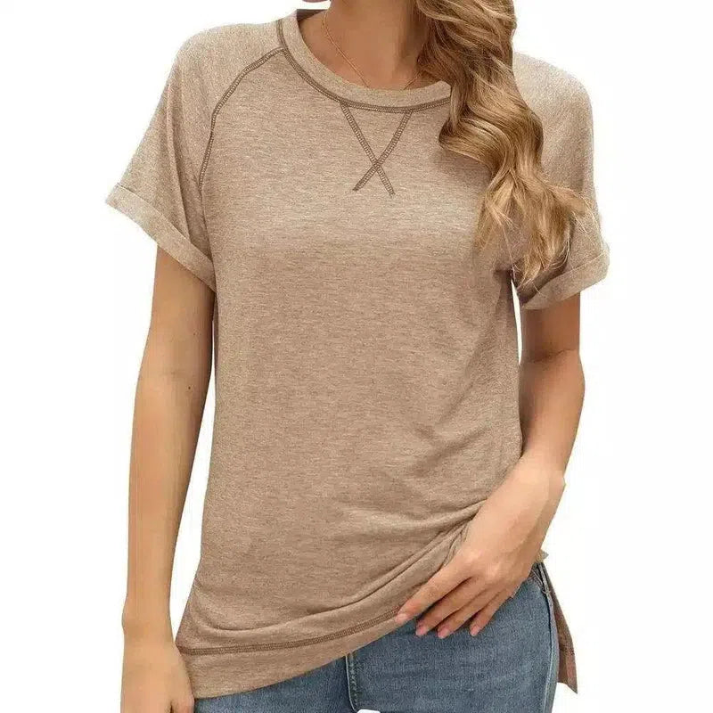 Women's Casual Short Sleeve T-Shirt-Khaki-4
