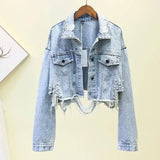 Women's denim short coat-Blue-2