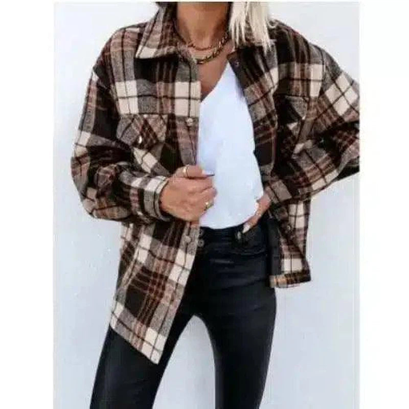 LOVEMI - Lovemi - Women's Long-sleeved Plaid Print Mid-length Shirt