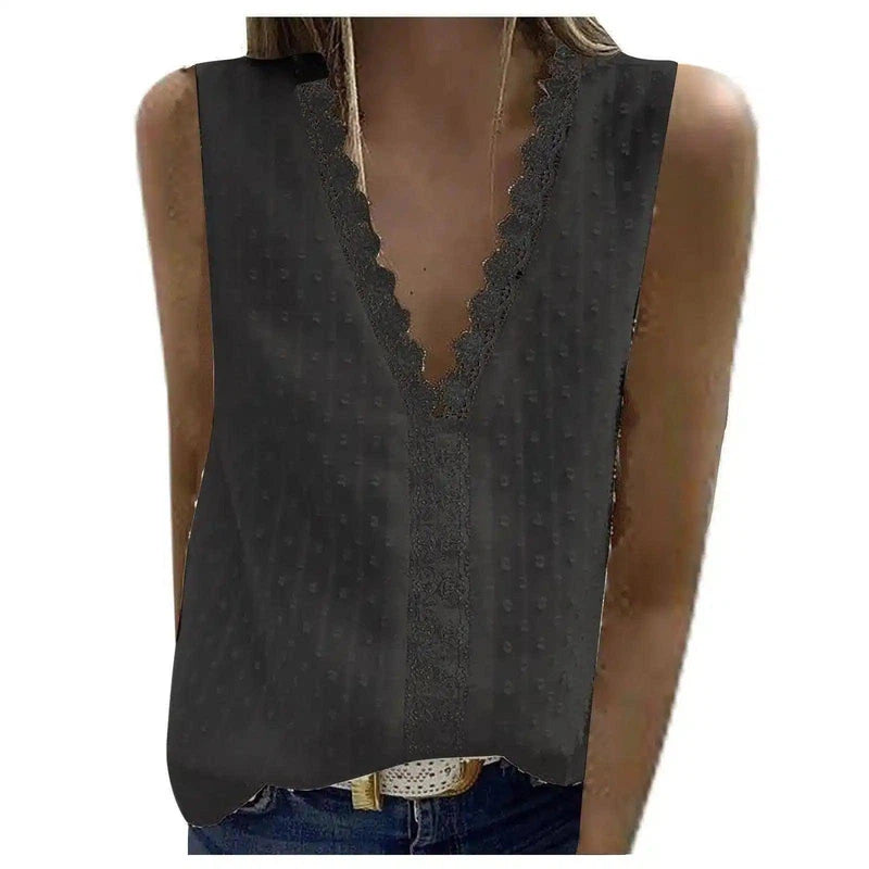 LOVEMI - Lovemi - Women's Sleeveless Lace Stitching Chiffon Vest Top