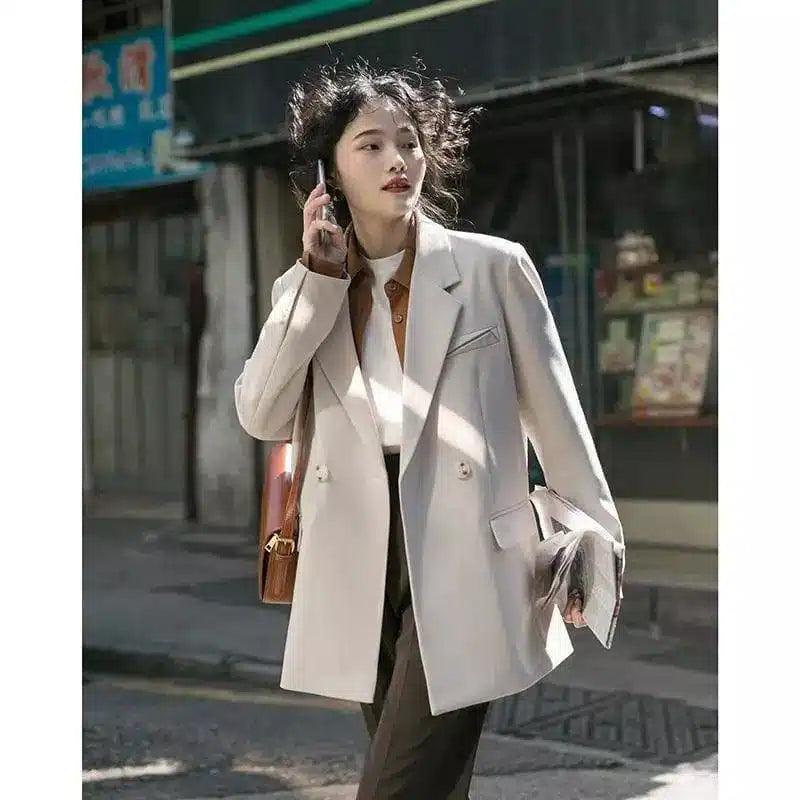 Womens Casual Blazer for Work and Daily Wear-Milk tea color-4