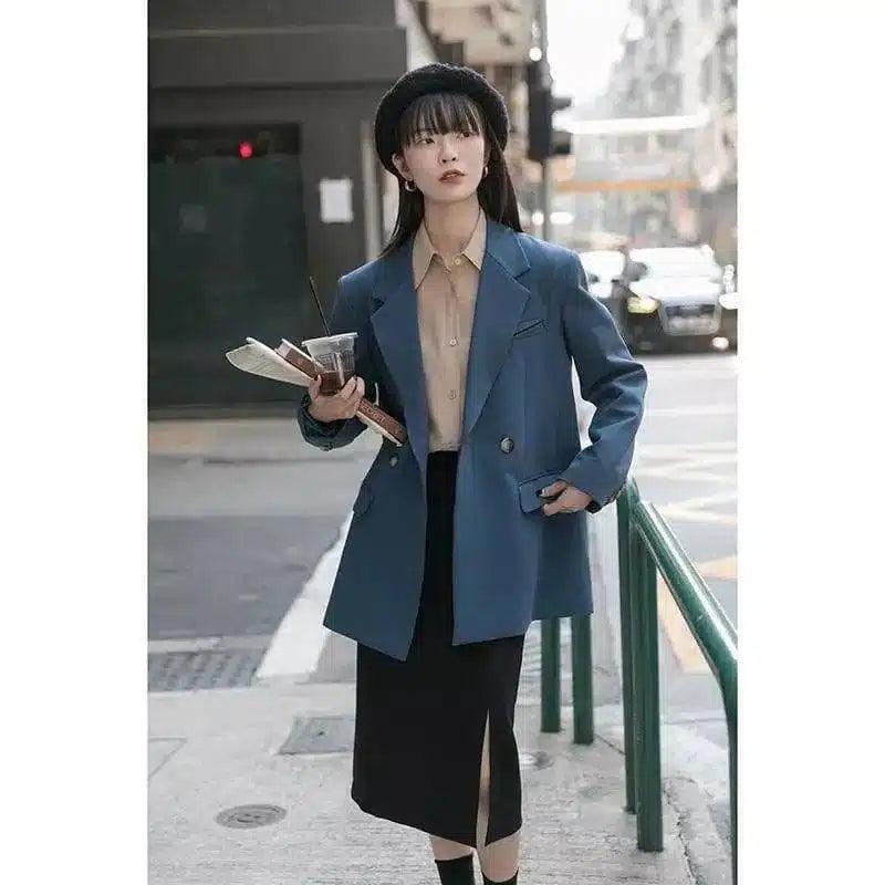 Womens Casual Blazer for Work and Daily Wear-Morandi Blue-5