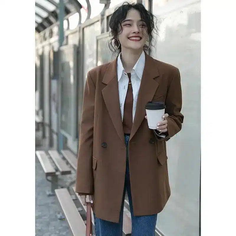 Womens Casual Blazer for Work and Daily Wear-Caramel Mocha-6