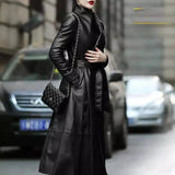 Women's waist leather down jacket-Black single-5