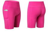 Women's Yoga Shorts Side Pockets Fitness Running Elastic-RoseRed-26