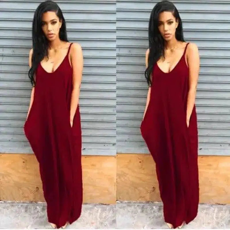 Women Summer Dress 2019 Casual Long Dresses Plus Size-WineRed-11