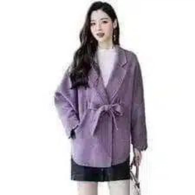 Women's Belted Wool-Blend Coat-Purple-2