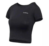 Women's Fitted Short Sleeve Crop Top-Black-4