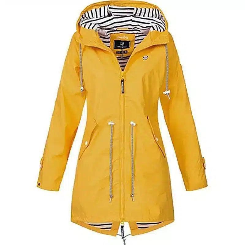 Hooded Waterproof Women's Jacket with Zip Pockets-Yellow-2