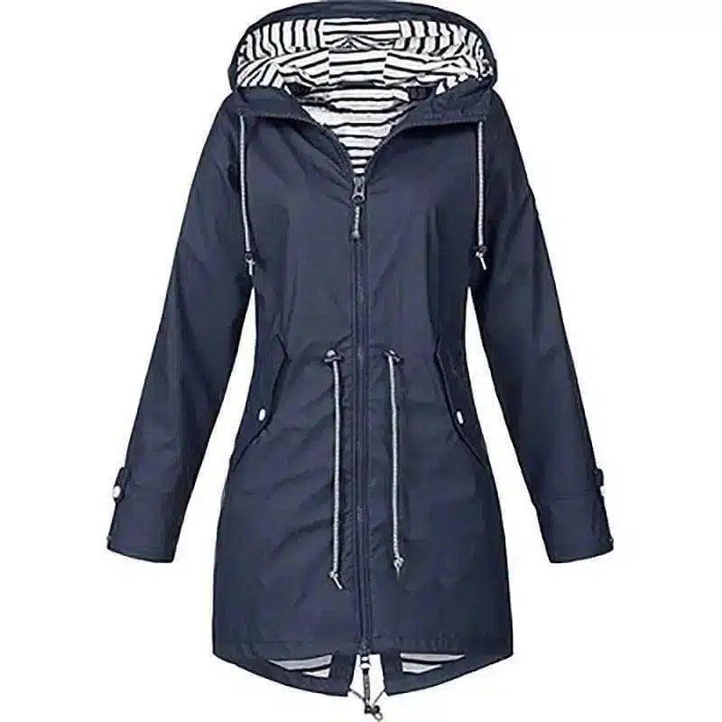 Hooded Waterproof Women's Jacket with Zip Pockets-Navy-5