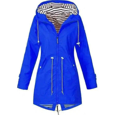 Hooded Waterproof Women's Jacket with Zip Pockets-Color blue-6