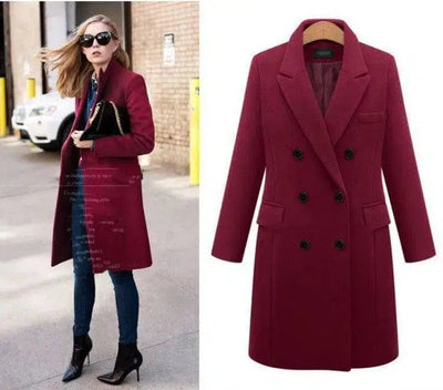 Medium length large woolen overcoat for women-3