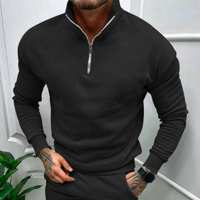 Men's Autumn And Winter Fleece-lined Solid Color Long Sleeve Apricot / XL-Black-5