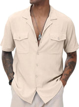 Men's Casual Loose Solid Color Pocket Shirt-5