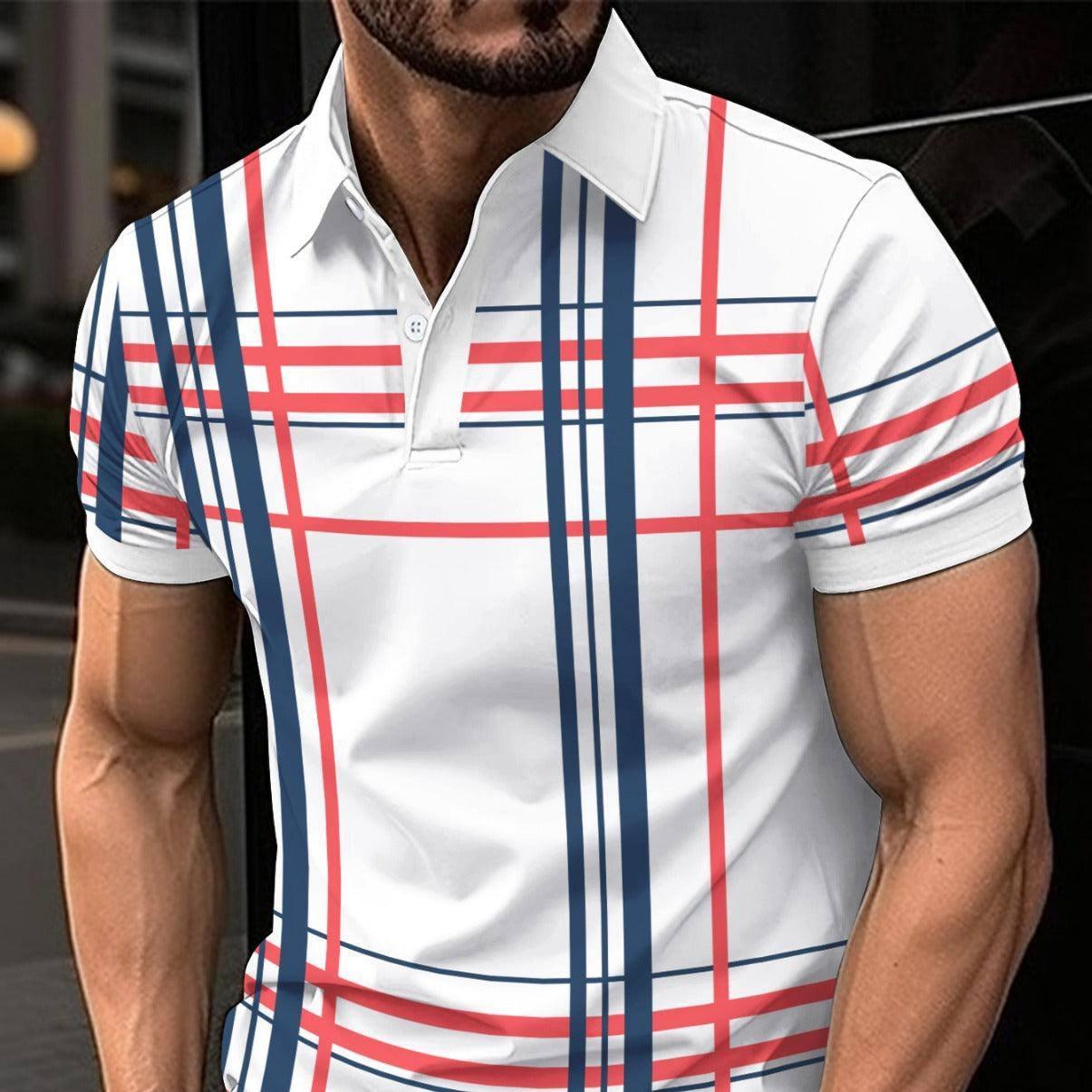 Men's Printed Lapel Button Sport Short Sleeved Shirt-1