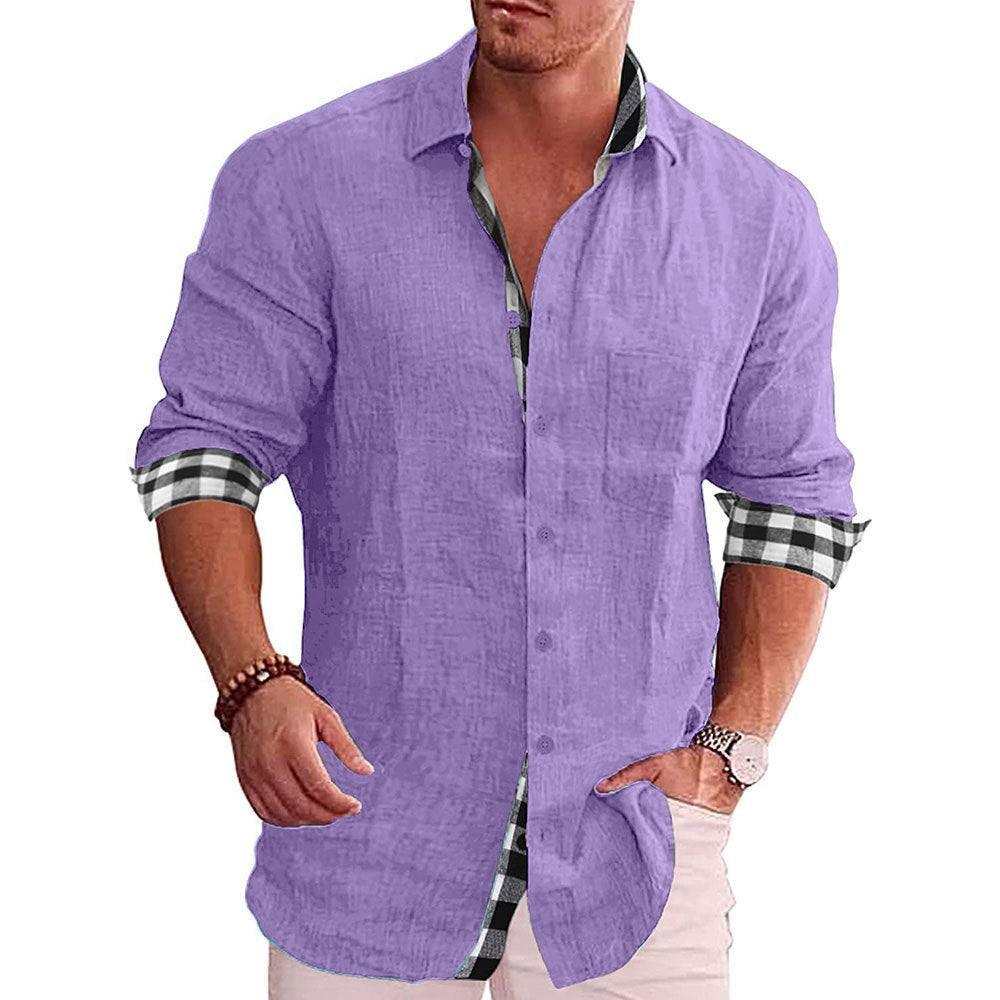 Men's Shirt Long Sleeve Casual-Light Purple-9