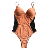 Mesh one-piece bikini-Khaki-2