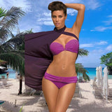 Metal solid color split bikini-Purple-6