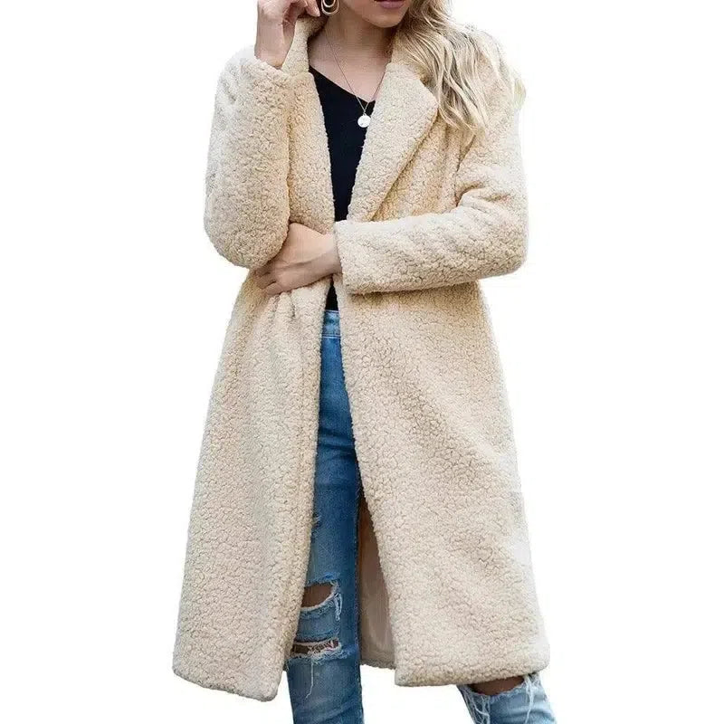 Mid Length Lapel Sweater Cardigan Sherpa Jacket-10