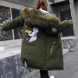 Mid-length Large Fur Collar Down Coat Plus Size Korean-ArmyGreen-2