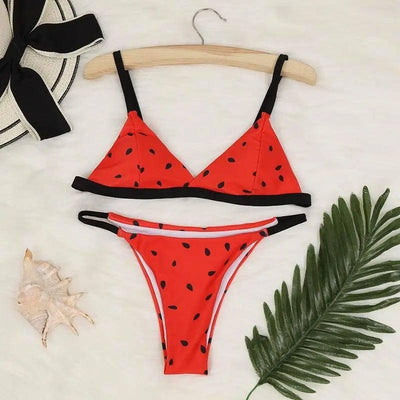 Multicolor printed three-point bikini-Red-6