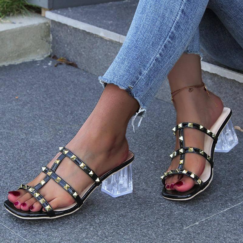 New Square Toe Sandals With Rivet Design Summer-7