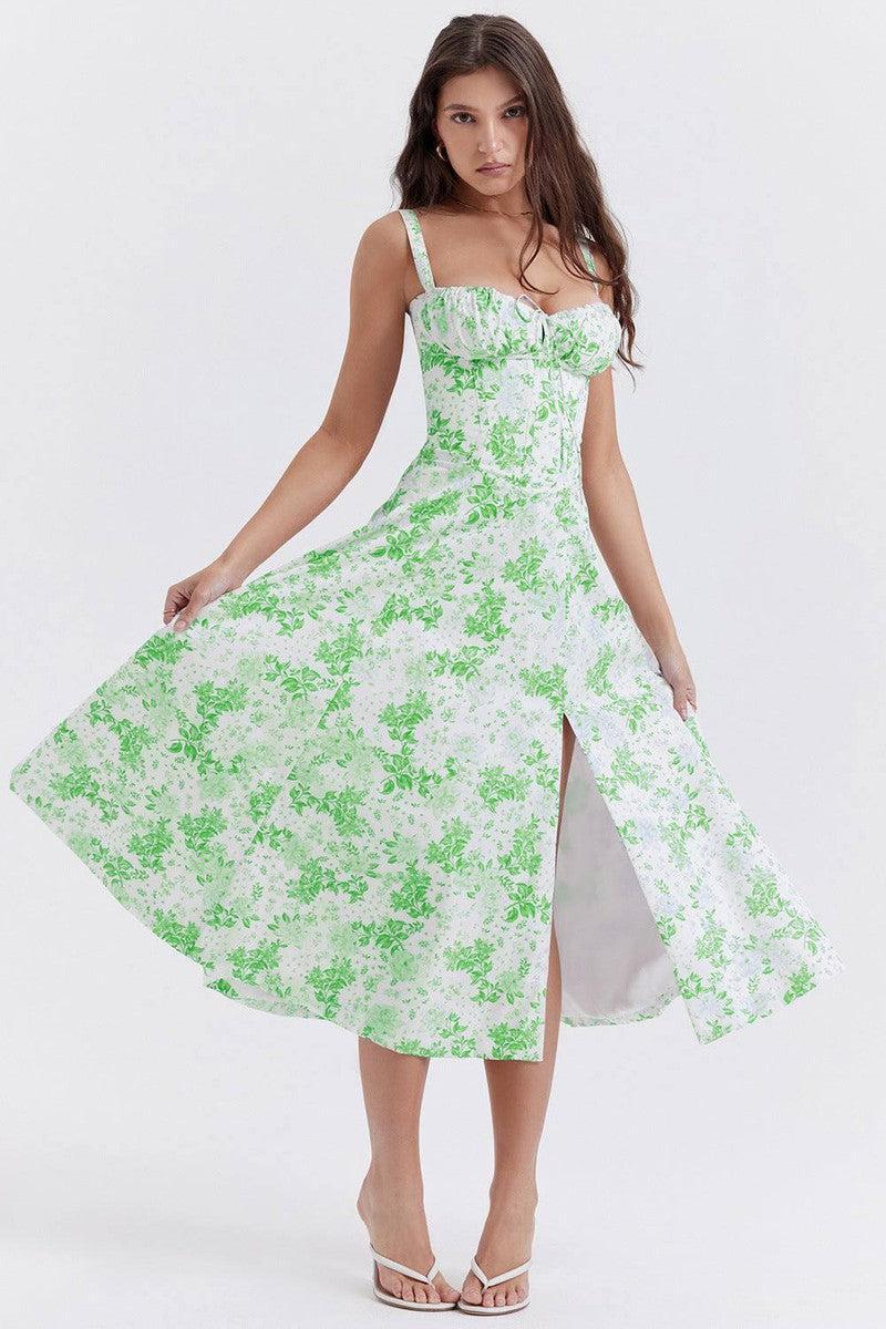 Elegant Purple Floral Corset Dress-White light green-4