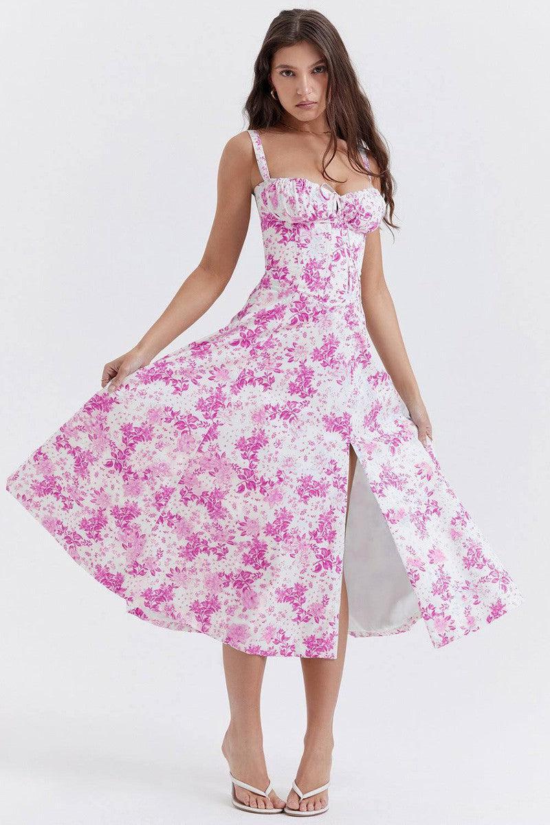 Elegant Purple Floral Corset Dress-White Rose-8