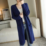 No Buckle Lazy Wind Fashion Long Cardigan Knitted Coat Women-16