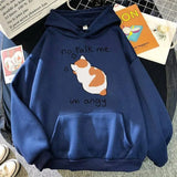 No Talk Me Cute Angry Cat Print Women Hoodie-DarkBlue-10