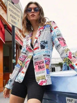 Non-Positioning Printing Ladies Casual Small Suit Jacket-Multicolor-2