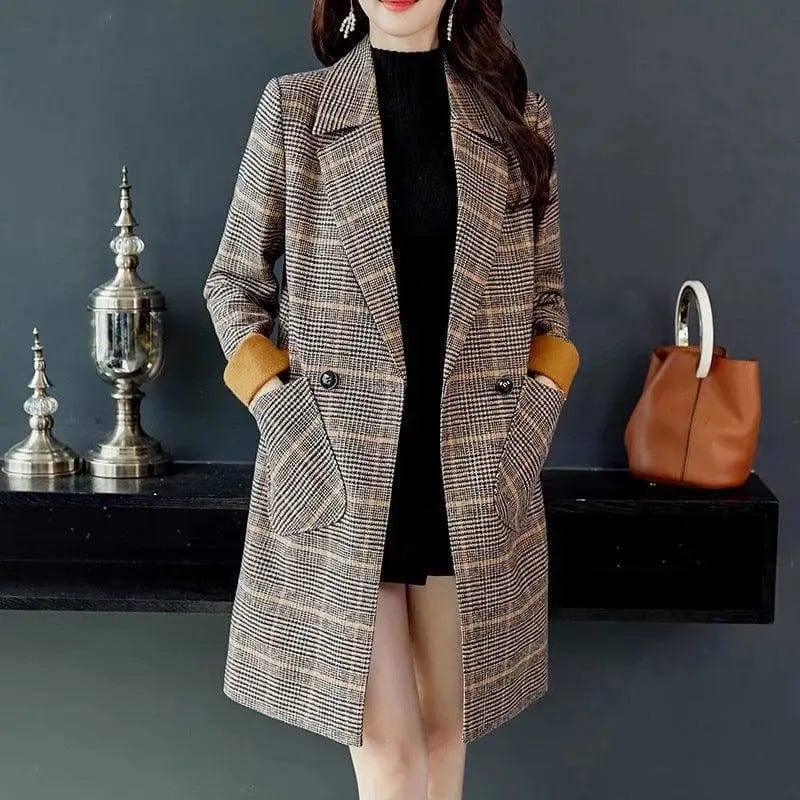 Ol long sleeve loose women's woolen coat-Shallow coffee-5