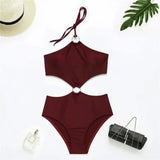 One Piece Swimsuit Women European And American-WineRed-3