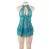 Oversized Sexy Lingerie Sexy Halter Suspender Nightdress-Green-4