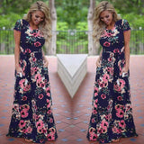 Pink Floral Boho Maxi Dress - Summer 2022 Beach Party Wear-Navy-5