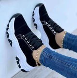 Platform Sport Flats Shoes Lace-up Sneaker Outdoor Walking-Black-7