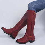 Plus Size Flat Zipper Women Boots-Red wine-1