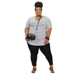 Plus Size Striped Top & Leggings Fashion Combo-WHITE-8