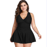 Plus Size Tropical Swimdress for Women-Black-5