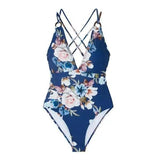 Printed sexy small one-piece bikini-Blue-1