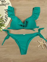 Pure Color Split Flashing Bikini European And American Sexy-Green-4