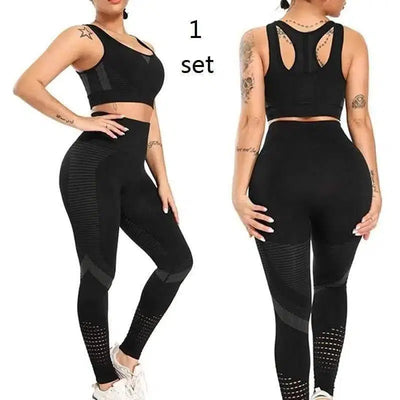 Quick-drying Breathable High-waist Tight Yoga Pants-Black set-12